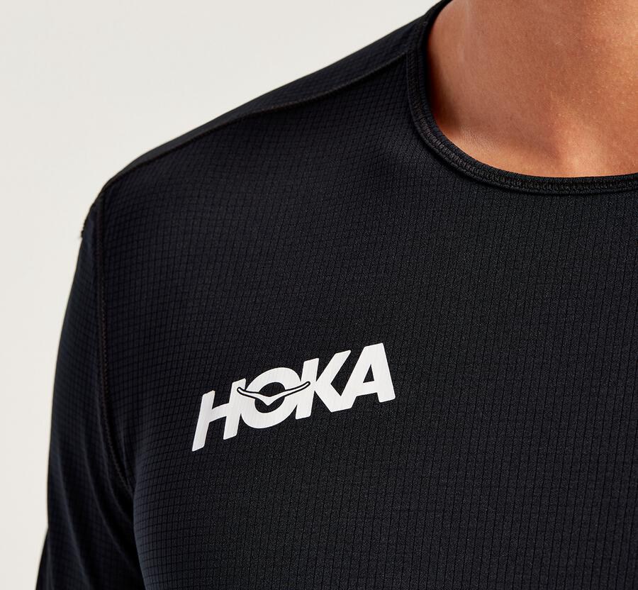 Hoka One One Performance Kort Sleeve Top Herr - Svarta - DNQWI-1726